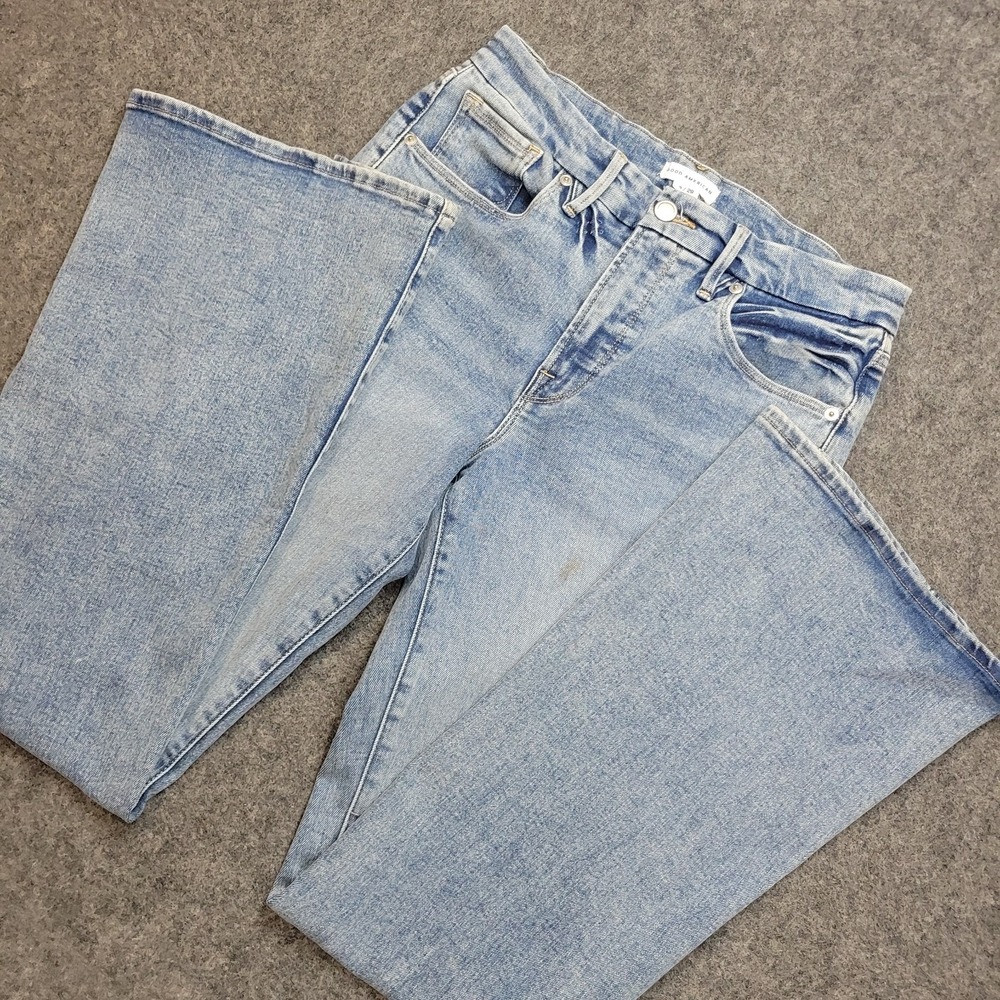 Good American Jeans Womens 8/29 Blue Denim Light Wash Ankle Slit Flared Leg